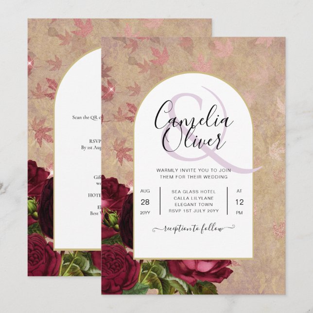 Invitación a la boda de la moderna vinagre de rosa (Anverso / Reverso)