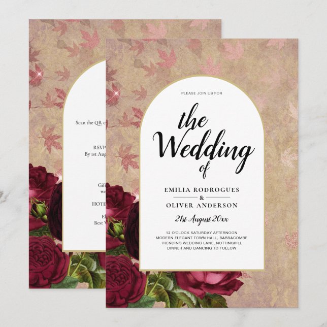 Invitación a la boda de la moderna vinagre de rosa (Anverso / Reverso)