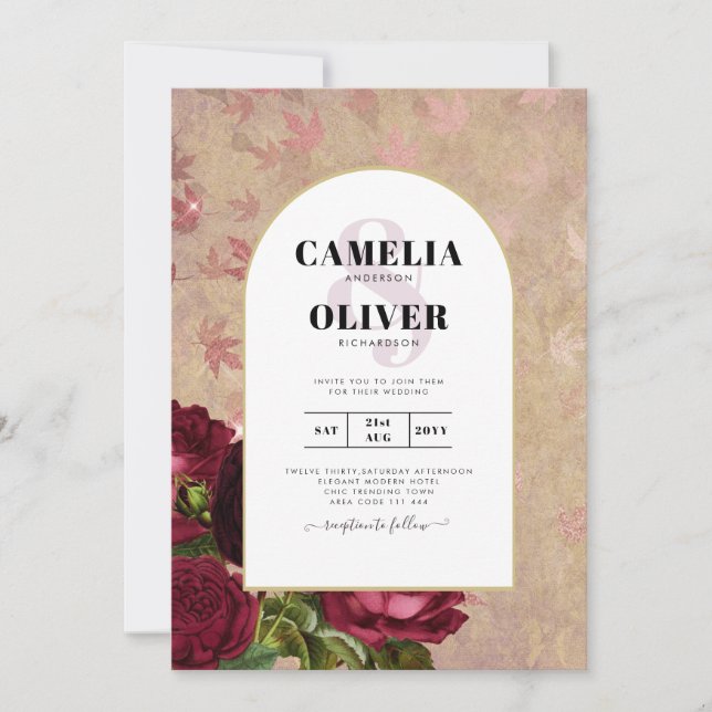 Invitación a la boda de la moderna vinagre de rosa (Anverso)