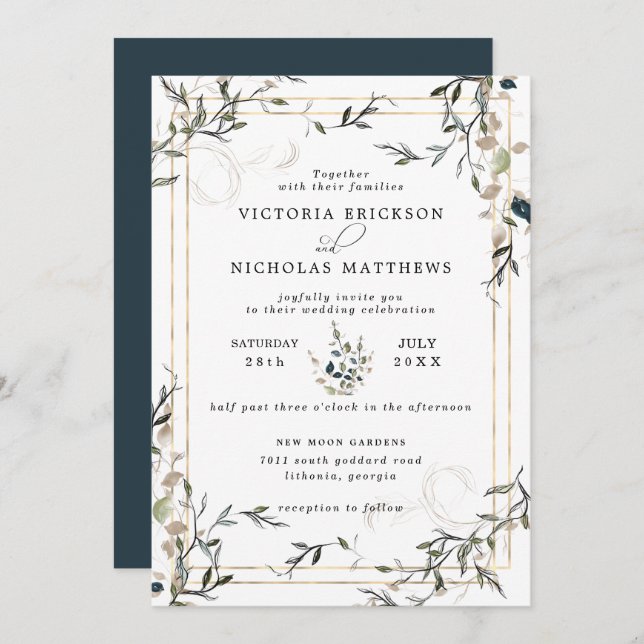 Invitación a la boda de la moderna y delicada prim (Anverso / Reverso)