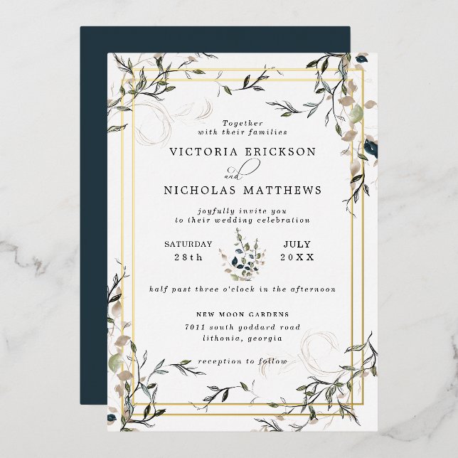 Invitación a la boda de la moderna y delicada prim (Anverso/Reverso)