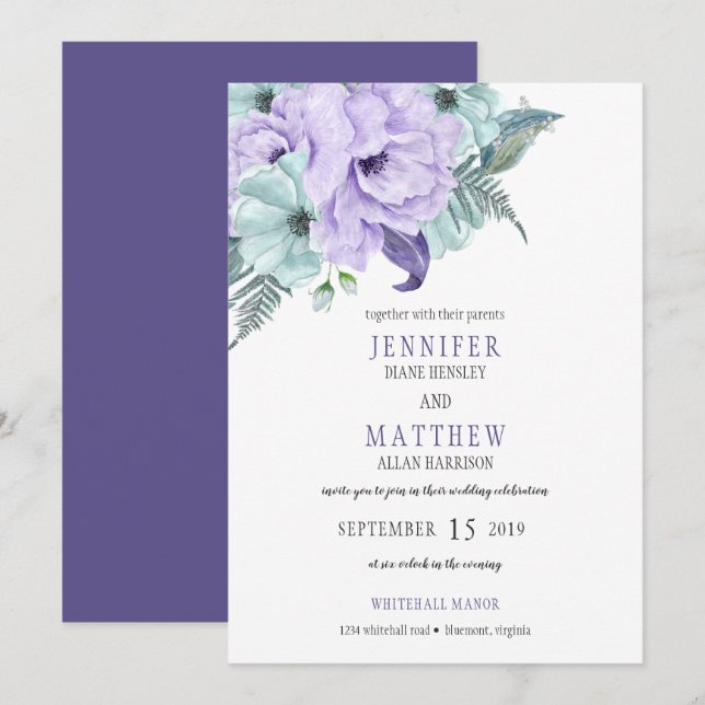 Invitación a la boda de la Moneda de la Lavanda Pú (Anverso / Reverso)