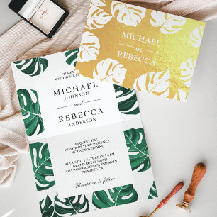 Invitación a la boda de la Monstera Tropical Relie