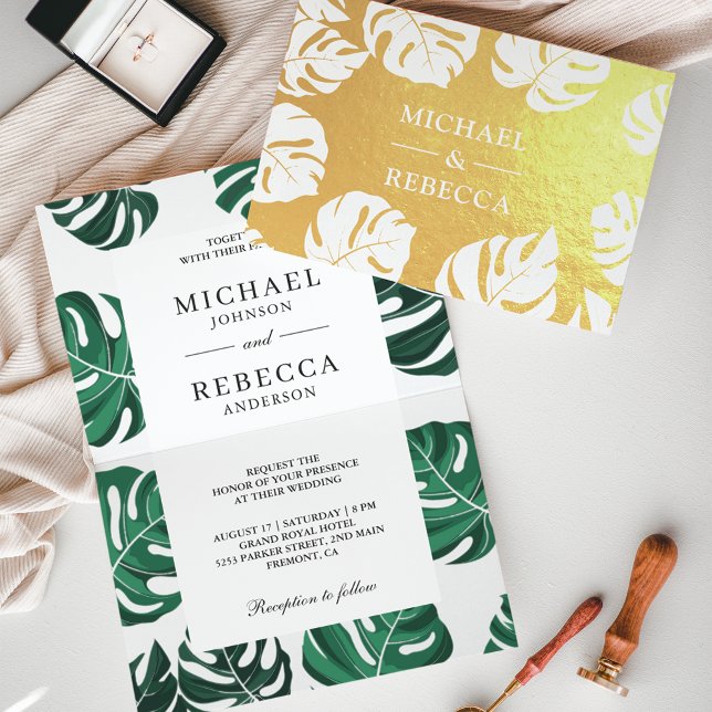 Invitación a la boda de la Monstera Tropical Relie (Subido por el creador)