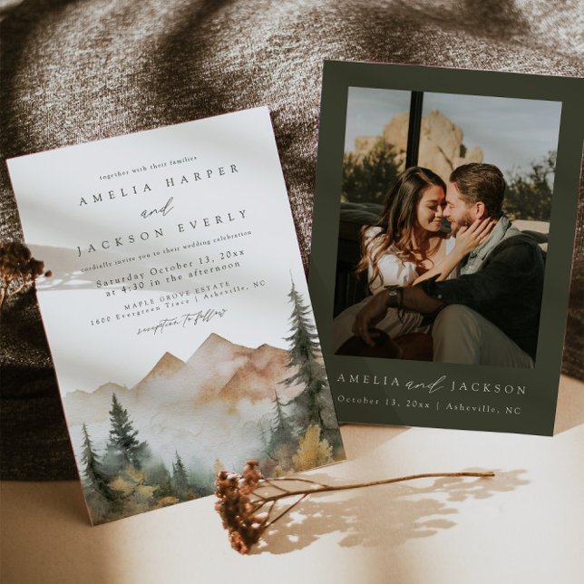 Invitación a la boda de la montaña acuarela (Subido por el creador)