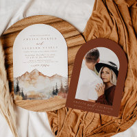 Invitación a la boda de la montaña acuarela del Bo