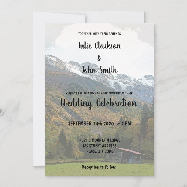 Invitación a la boda de la montaña en el país ruso (Anverso)