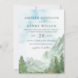 Invitación a la boda de la montaña rocosa acuarela