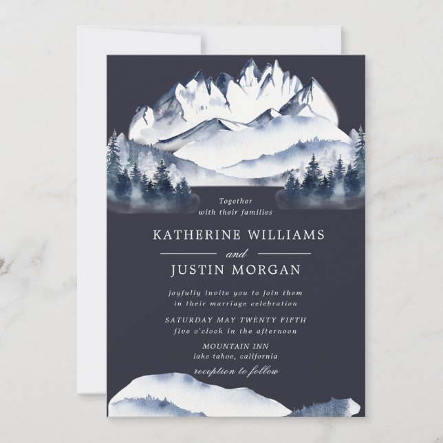 Invitación a la boda de la Montaña Rustic Blue Wat (Anverso)