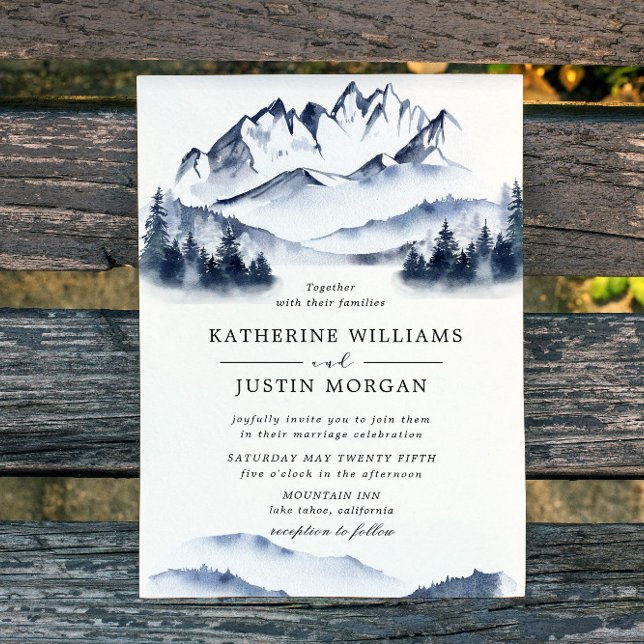 Invitación a la boda de la Montaña Rustic Blue Wat (Subido por el creador)