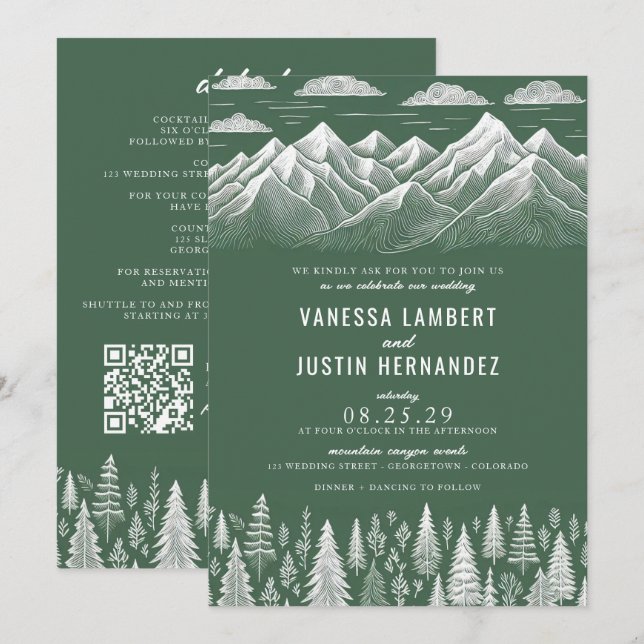 Invitación a la boda de la montaña verde con el có (Anverso / Reverso)