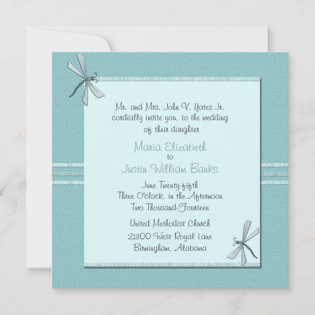 Invitación a la boda de la mosca Robin Egg Blue Dr (Anverso)