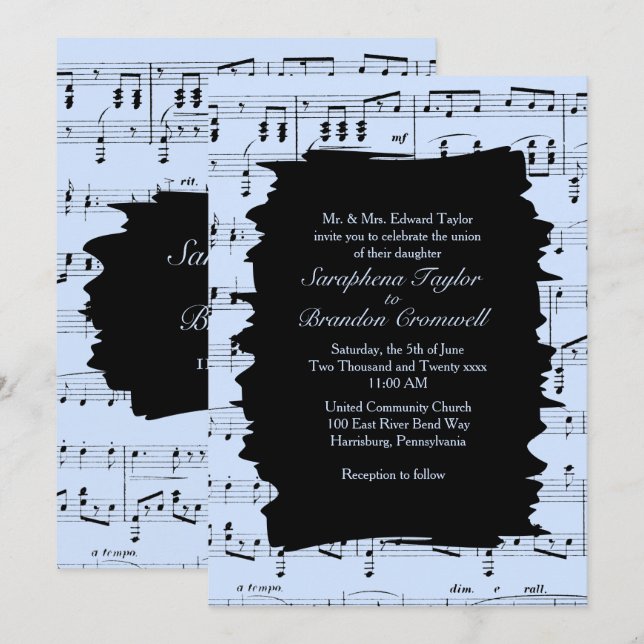 Invitación a la boda de la música azul abstracta m (Anverso / Reverso)