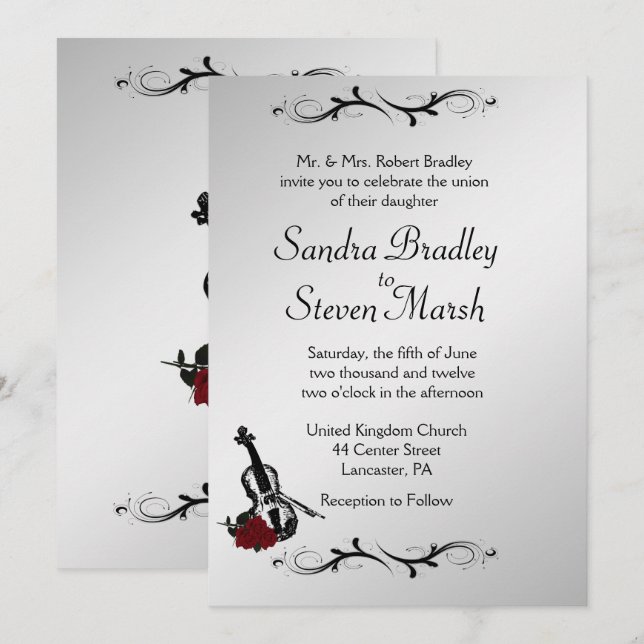 Invitación a la boda de la música del violín plate (Anverso / Reverso)