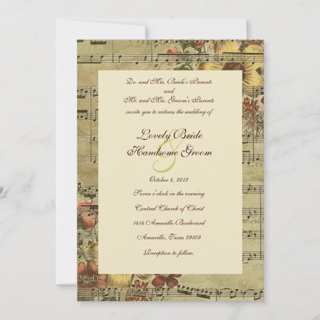 Invitación a la boda de la música floral de otoño (Anverso)