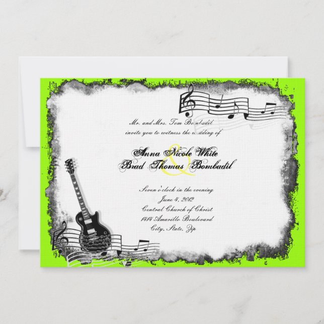 Invitación a la boda de la música lima de guitarra (Anverso)