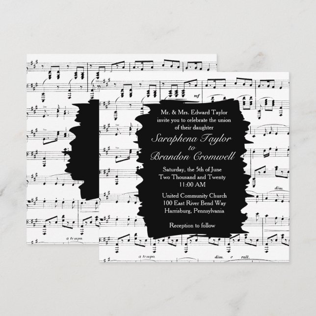 Invitación a la boda de la música moderna en blanc (Anverso / Reverso)