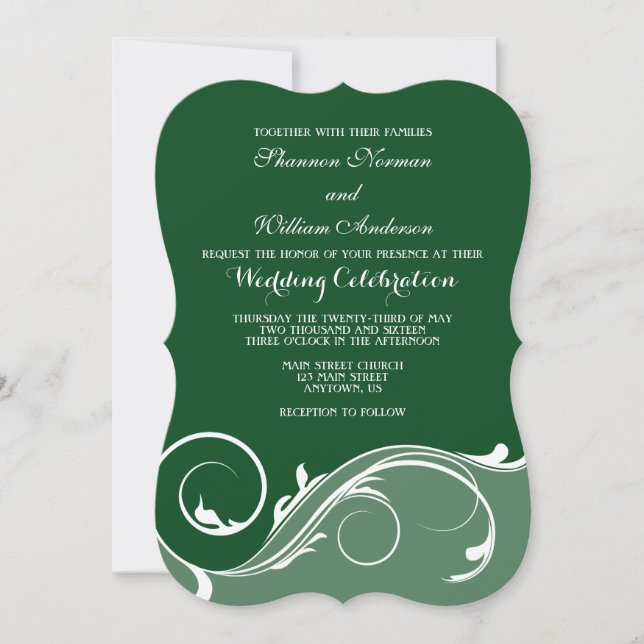 Invitación a la boda de la nalga floral verde oscu (Anverso)