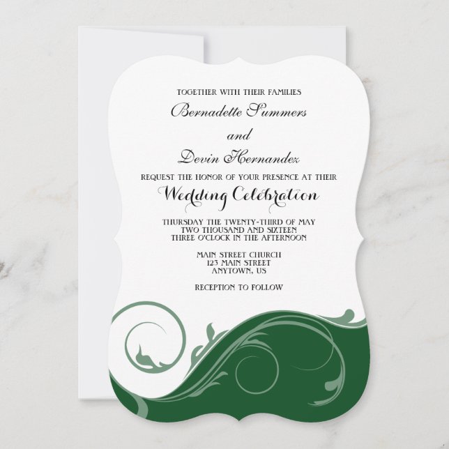 Invitación a la boda de la nalga floral verde oscu (Anverso)