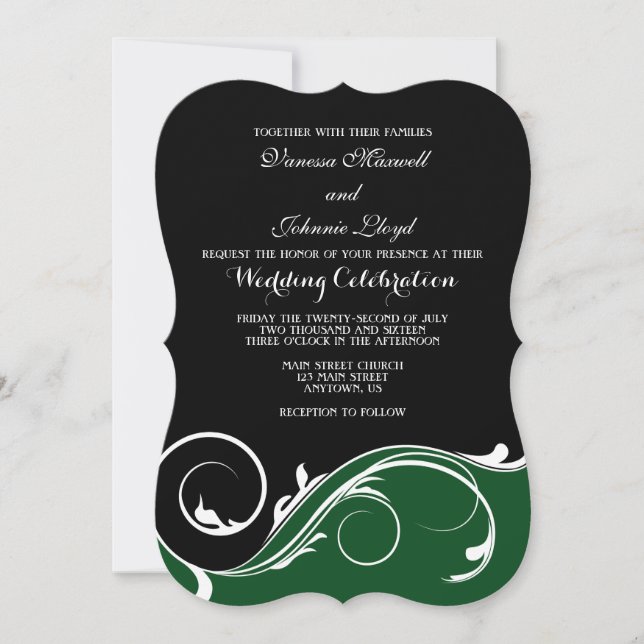 Invitación a la boda de la nalga negra verde oscur (Anverso)