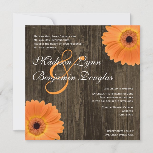 Invitación a la boda de la Naranja de madera rústi (Anverso)