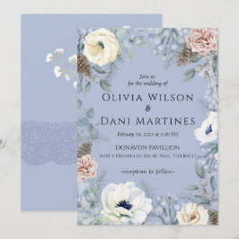 Invitación a la boda de la naturaleza floral azul