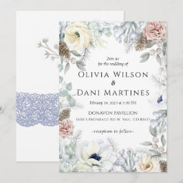 Invitación a la boda de la naturaleza floral azul