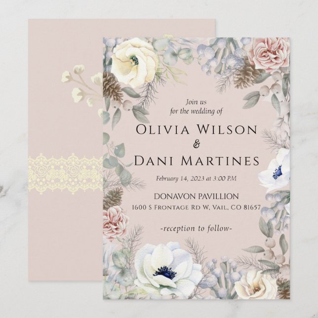 Invitación a la boda de la naturaleza floral blanc (Anverso / Reverso)
