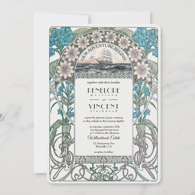 Invitación a la boda de la navegación de Art Nouve (Anverso)