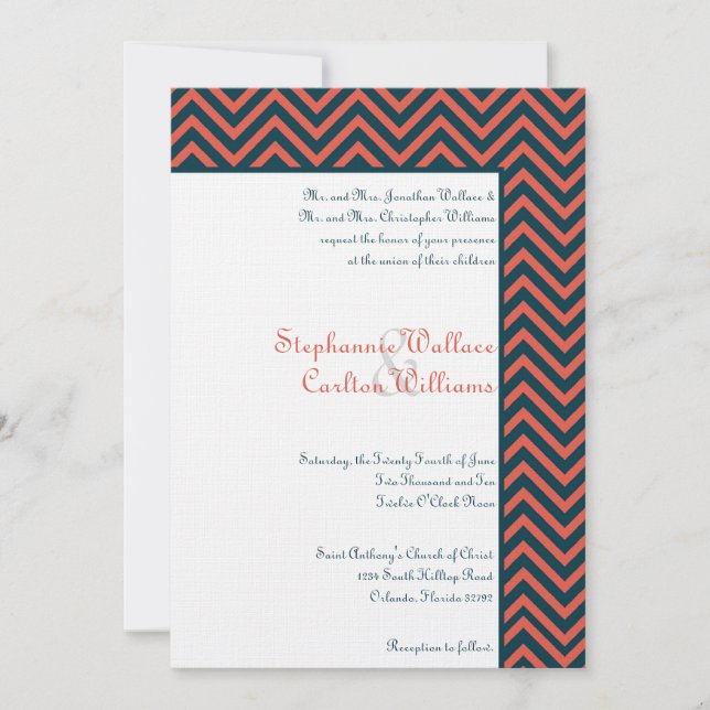 Invitación a la boda de la Neón de Chevron/Armada (Anverso)