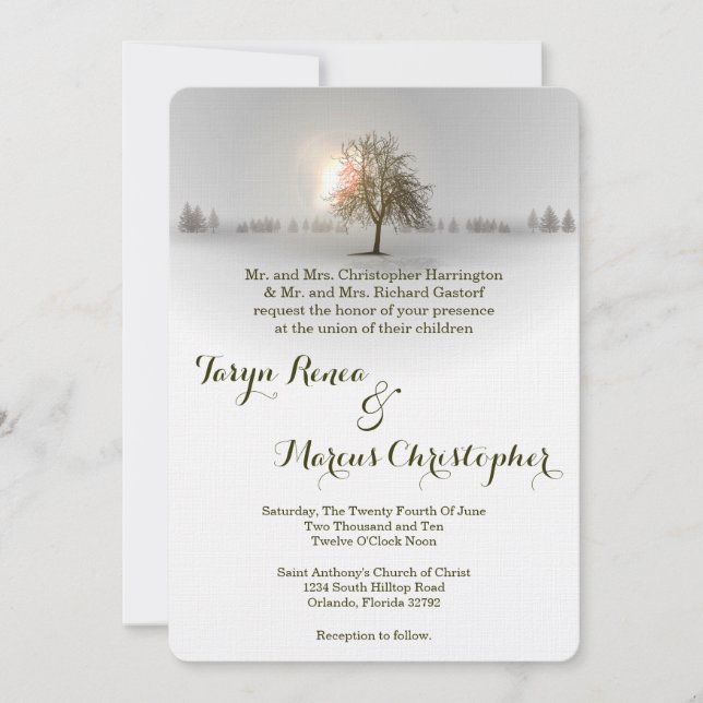Invitación a la boda de la nieve del árbol de atar (Anverso)
