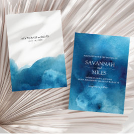 Invitación a la boda de la ola del océano azul acu