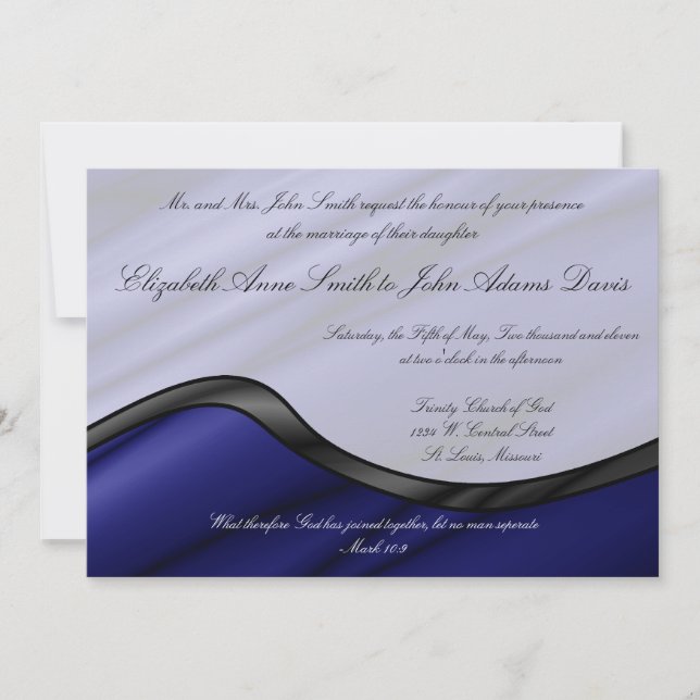 Invitación a la boda de la onda de seda azul (Anverso)