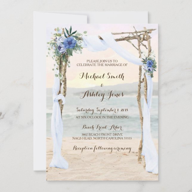Invitación a la boda de la orquídea azul de Beach  (Anverso)