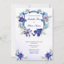Invitación a la boda de la orquídea azul turquesa 