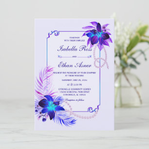 Invitación a la boda de la orquídea azul turquesa 
