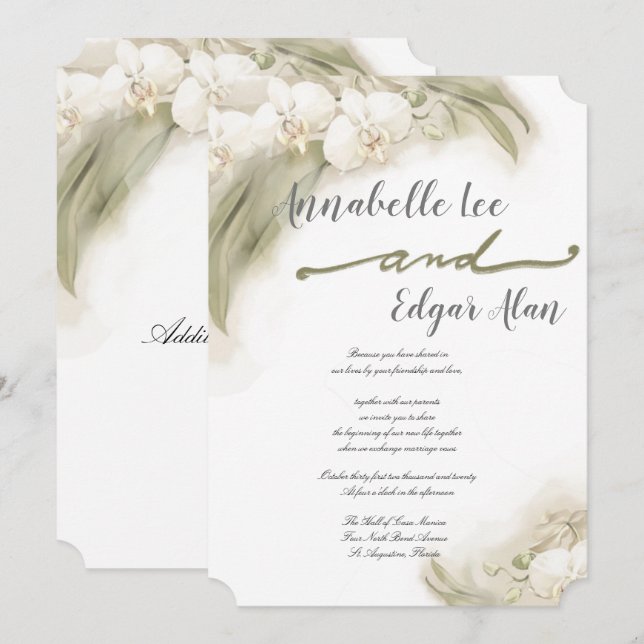 Invitación a la boda de la Orquídea de Acuarela (Anverso / Reverso)