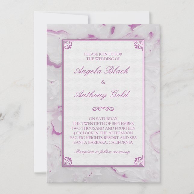 Invitación a la boda de la orquídea marble púrpura (Anverso)