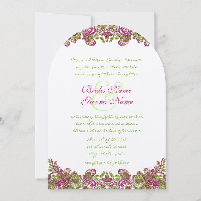 Invitación a la boda de la Paisley Verde de Apple (Reverso)