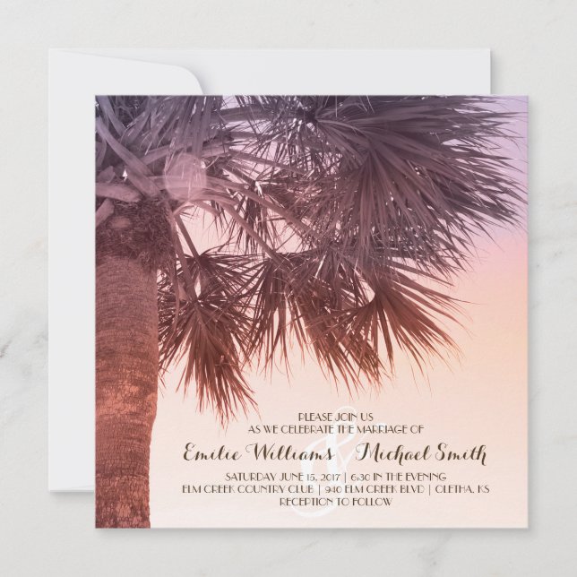 Invitación a la boda de la Palm Tree Tropical Suns (Anverso)
