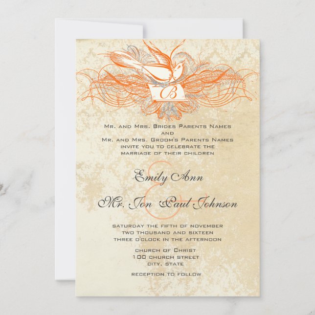 Invitación a la boda de la paloma de la vendimia d (Reverso)