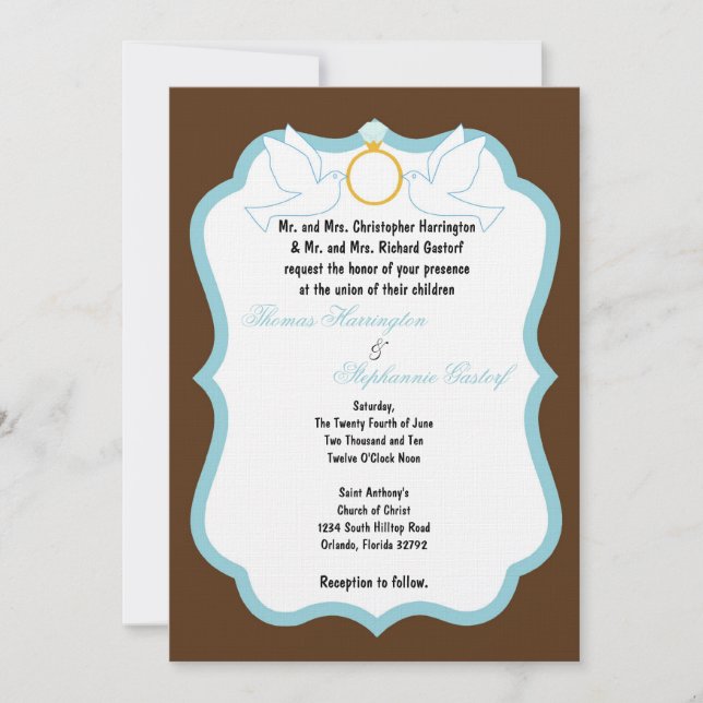 Invitación a la boda de la paloma marrón (Anverso)