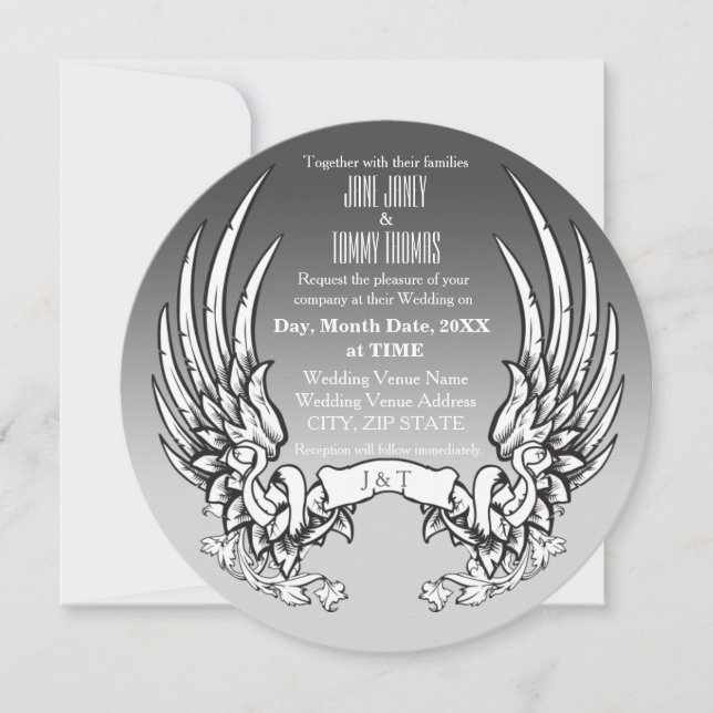 Invitación a la boda de la pancarta Angel Wings &  (Anverso)