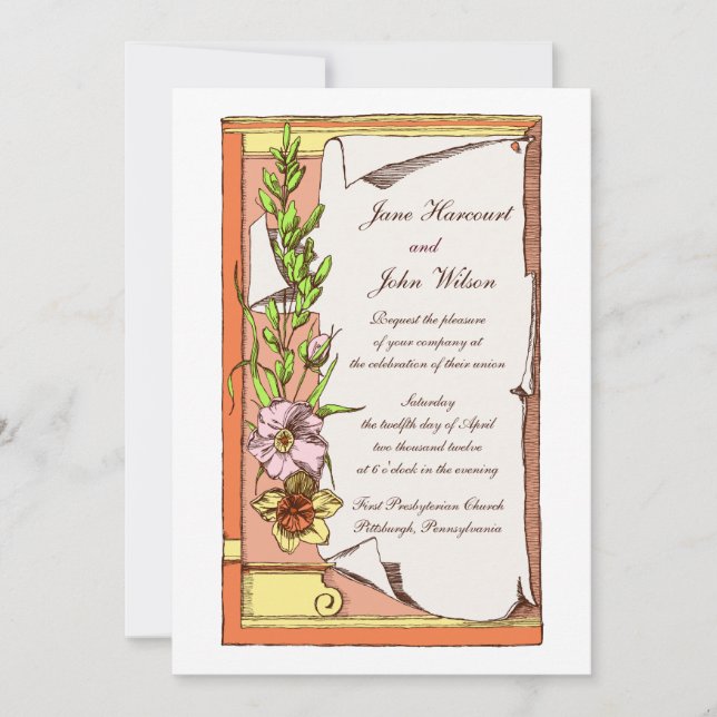 Invitación a la boda de la pancarta floral multico (Anverso)