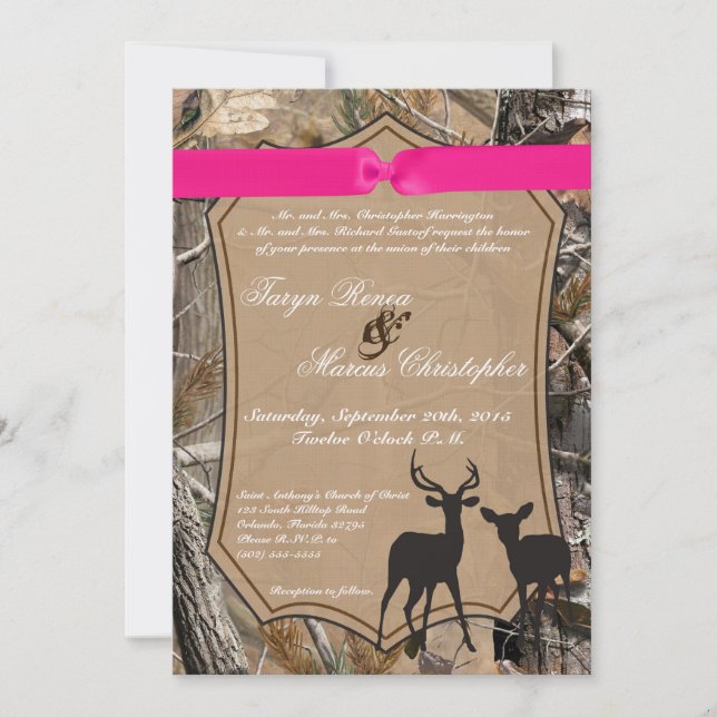 Invitación a la boda de la pareja de caza Deer Doe (Anverso)