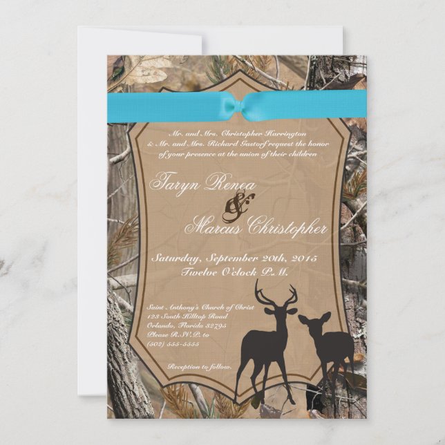 Invitación a la boda de la pareja de caza Deer Doe (Anverso)