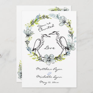 Invitación a la boda de la pareja de pájaros de He