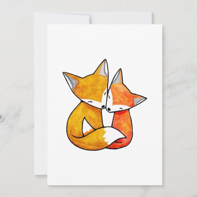 Invitación a la boda de la pareja Fox Cute Foxes (Anverso)