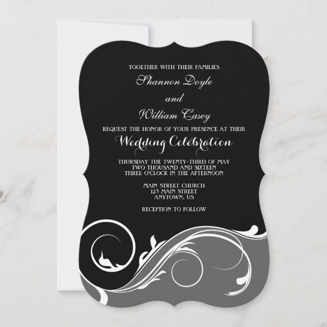 Invitación a la boda de la paréntesis floral negro (Anverso)