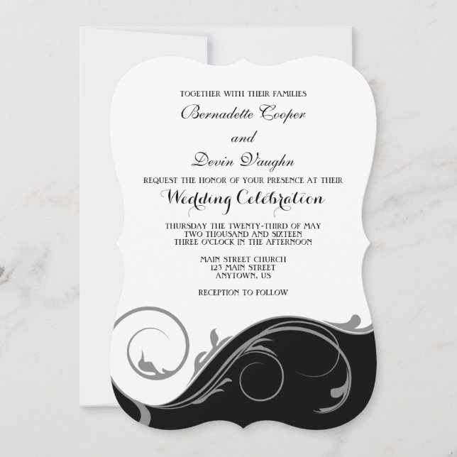 Invitación a la boda de la paréntesis floral negro (Anverso)